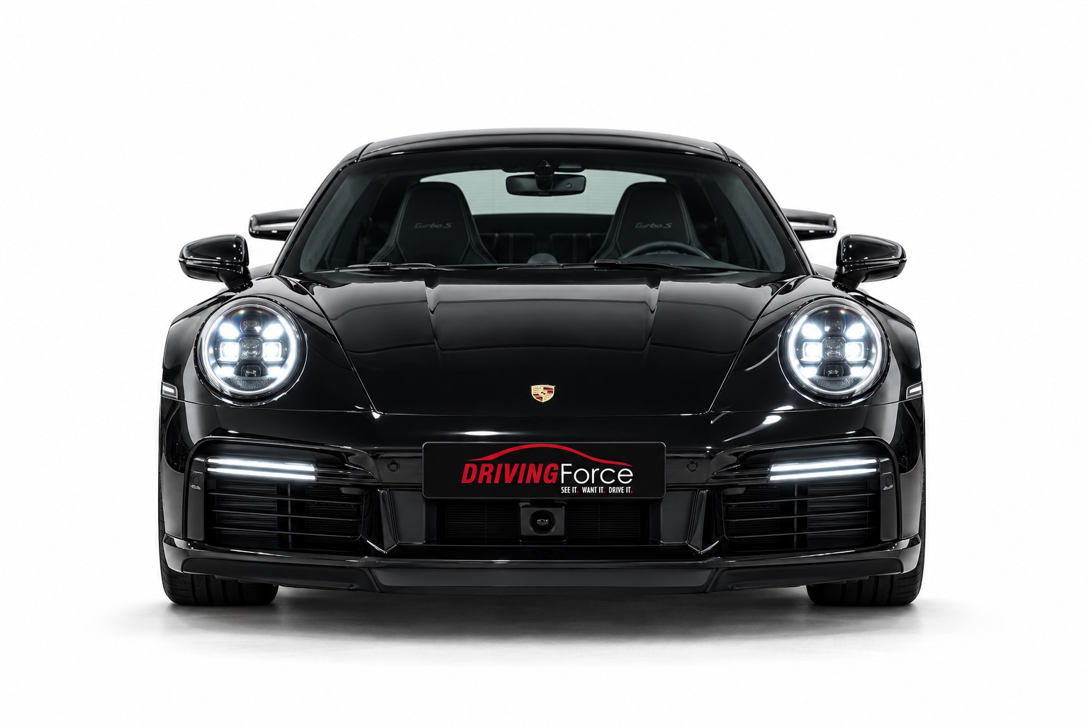 Black Porsche 911 Turbo S, front view